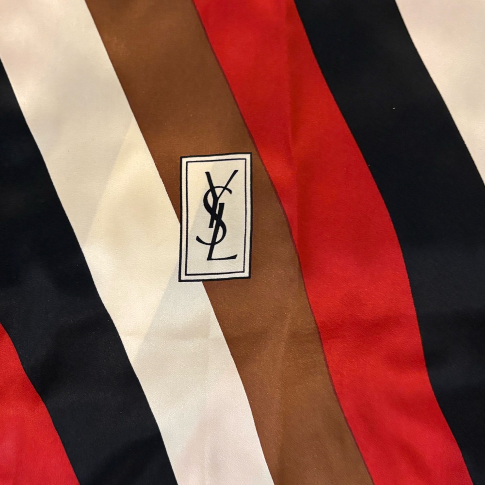 Yves Saint Laurent Red, Black, Brown, and White Striped Scarf
